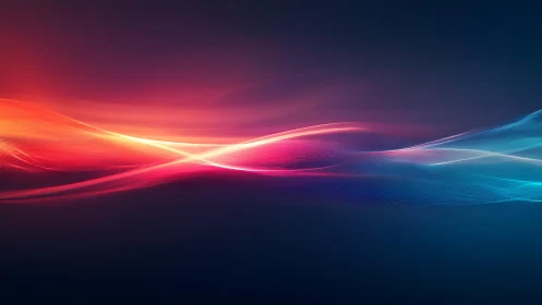 Vibrant Neon Light Waves on Dark Background, Abstract Digital Art.