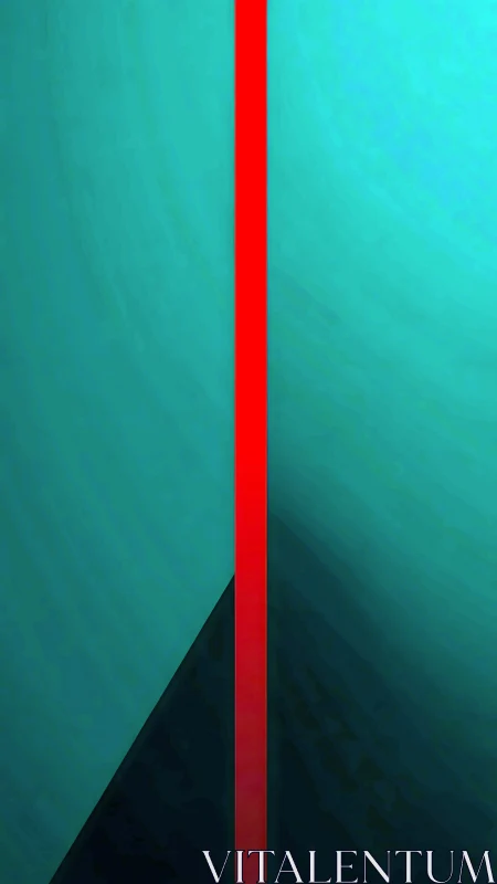 Vertical red bar over teal geometric ground plane.