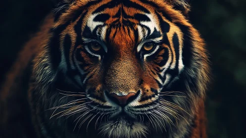 Brooding tiger portrait under moody, cinematic lighting.