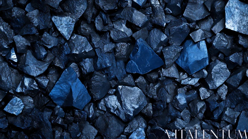Photorealistic dark blue rock aggregate with angular facets.