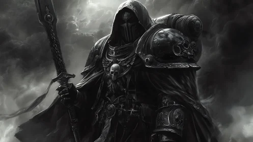 Armored void templar in baroque exosuit amid stormfront.