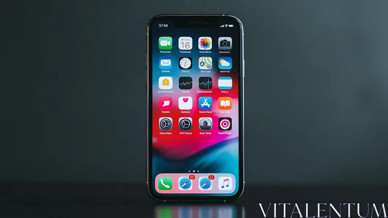 iPhone Home Screen Display with App Icons and Wallpaper.