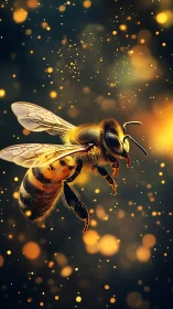 Honeybee glows in drifting golden bokeh and twilight haze.