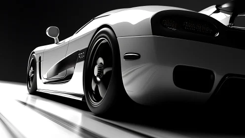 Supercar rear angle captures high-speed motion and light.