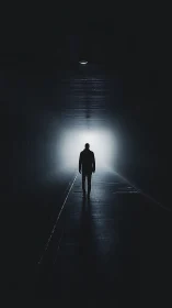 Cinematic silhouette in high-contrast tunnel perspective study.