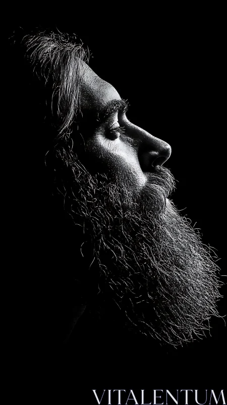 Profile portrait shows bearded male face in hard side light