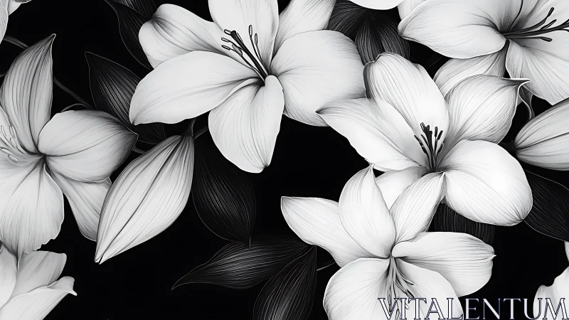 Monochromatic Floral Study: Botanical Petals with Fine Line Work.