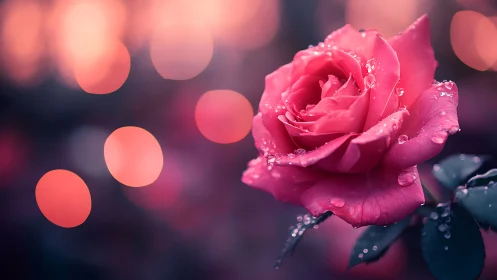 Vibrant Pink Rose Glistens with Fresh Dewdrops