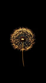 Golden dandelion sparkles against deep black night backdrop