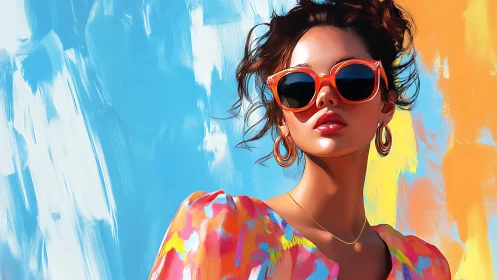 Vibrant summer portrait with bold sunglasses and colorfield.