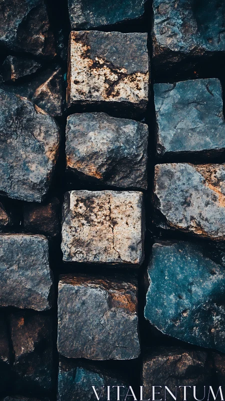 Stoic stone squares whisper in teal and ember tones.