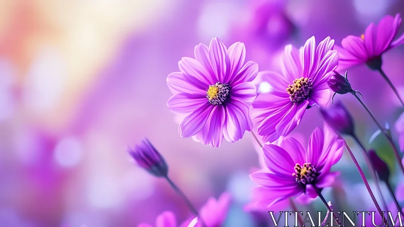 Purple Daisies in Soft Focus Glow.