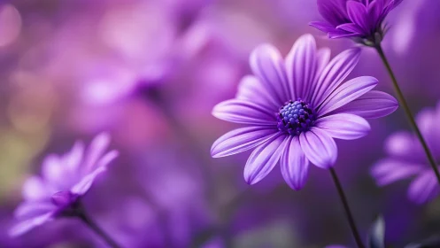 Purple Daisy Flowers in Soft Focus Field Setting