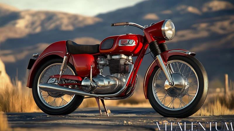 Sunlit red vintage motorcycle ready for open road adventures.