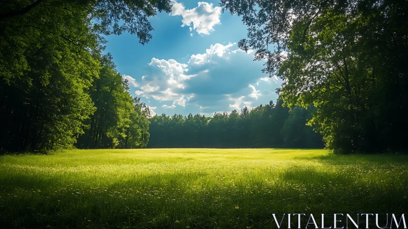 Sunlit forest meadow invites a quiet pause in nature