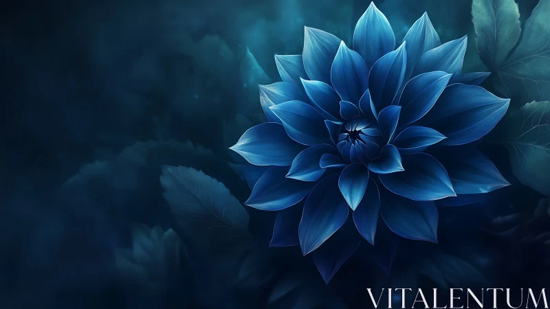 Ethereal Blue Dahlia Blooming in Midnight Tones.