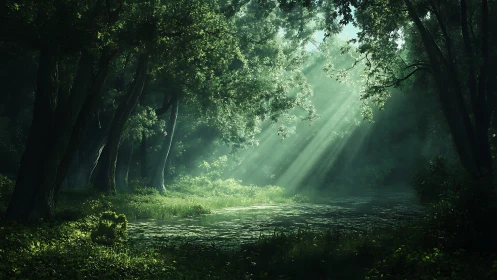 Emerald Cathedral Where Towering Trees Frame Light's Sacred Descent