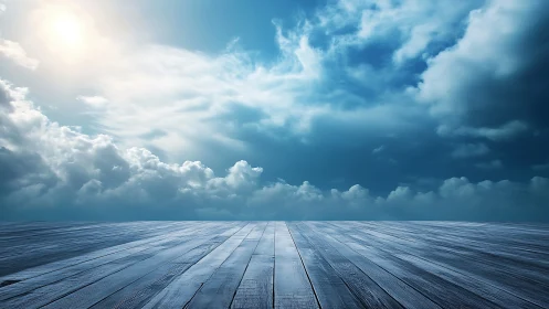 Quiet Skydeck of Sunlit Clouds and Endless Blue Horizon.