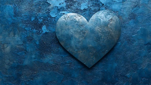 Stone Heart on Textured Blue Surface.