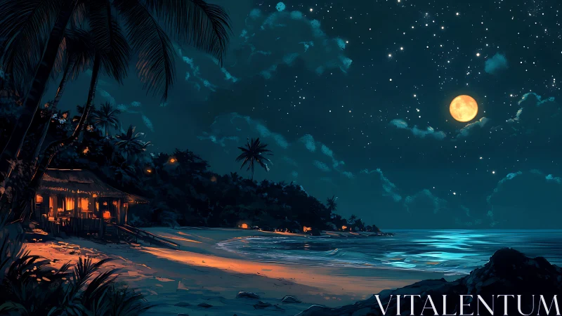 Tropical Nocturne: Moonlit Beach with Bioluminescent Architecture.