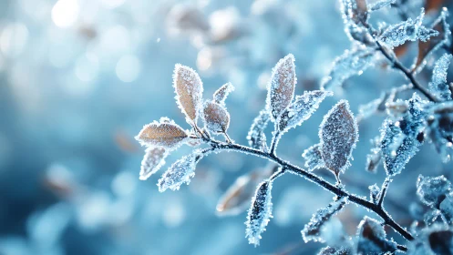 Macro frost-encrusted leaves capture crystalline winter detail