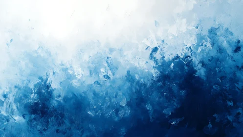 Abstract blue ocean waves in modern impressionist painting style.