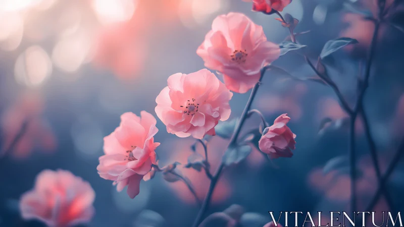 Pink blooms arranged on stems with shallow depth of field.