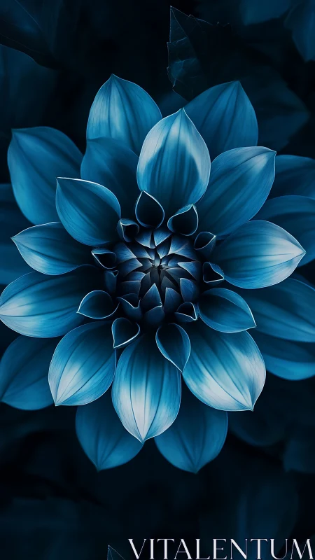 Blue flower rendered with multiple layered petals against dark background