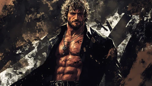 Rugged lone hero standing strong in a storm of bold color.