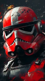 Crimson storm trooper visor stares through splattered starlight