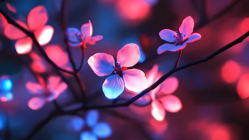 Luminous Blooms Drift Through Neon-Soaked Twilight.