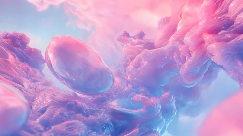 Ethereal Abstract Clouds in Soft Pink and Blue Pastel Tones.