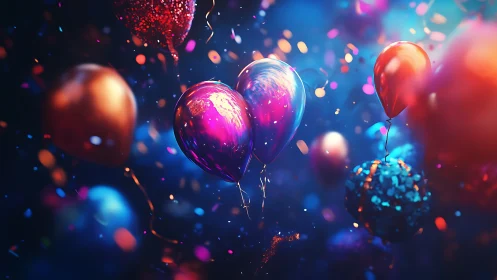 Luminous Balloons in Neon Particle Explosion.