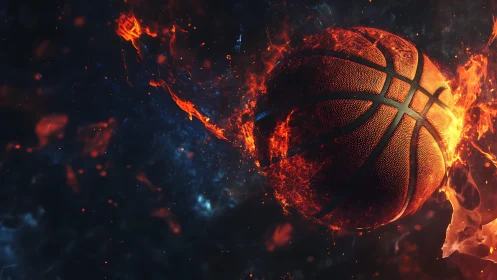 Incandescent basketball rendered with dynamic flame particle simulation