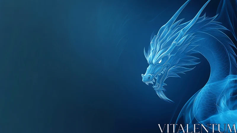 Blue glowing dragon profile rendered in translucent digital lines