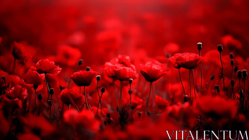 Dense Poppy Field Composition with Selective Focus Depth.