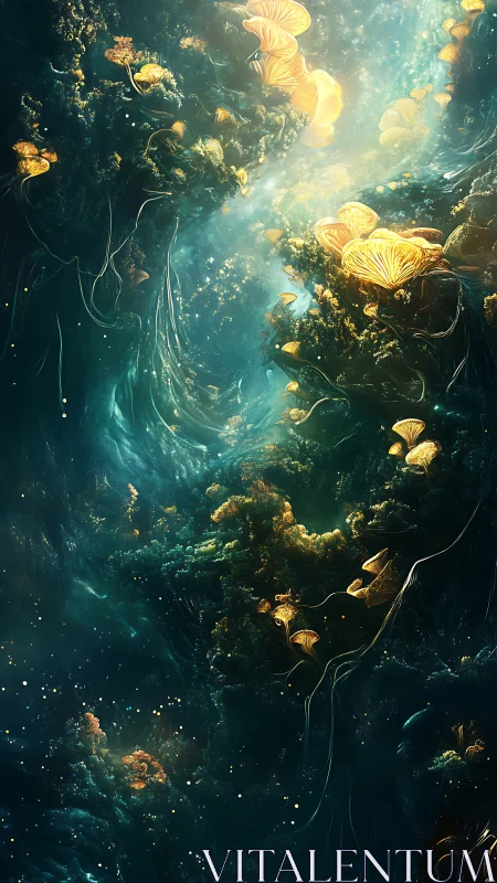 Bioluminescent fungal reefs illuminate a surreal oceanic chasm