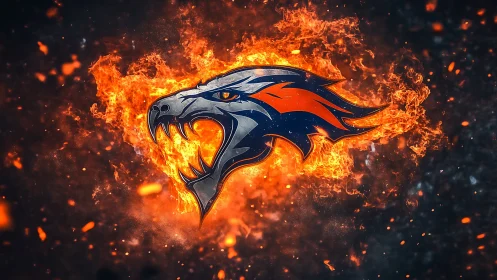 Flaming metallic dragon head logo bursts from dark embers