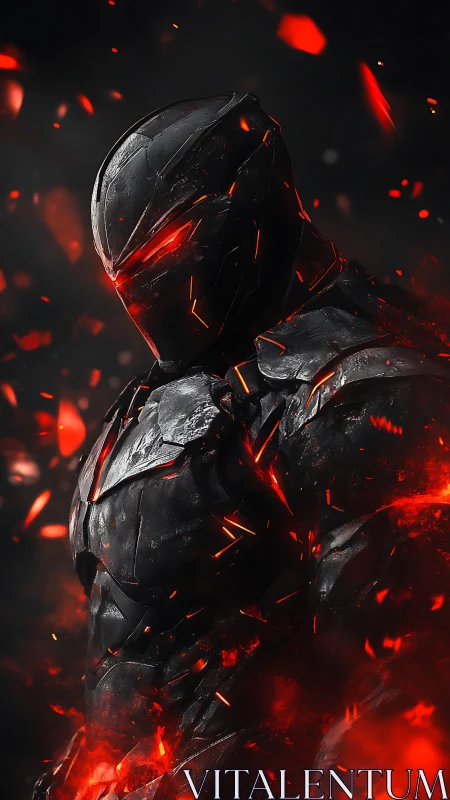 Infernal armored warrior forged in molten shadow steel.