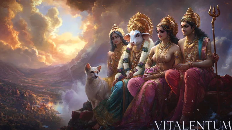 Radiant divine gathering resting above a glowing valley.