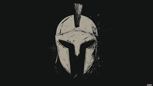 Weathered Spartan helmet glowing softly against darkness.