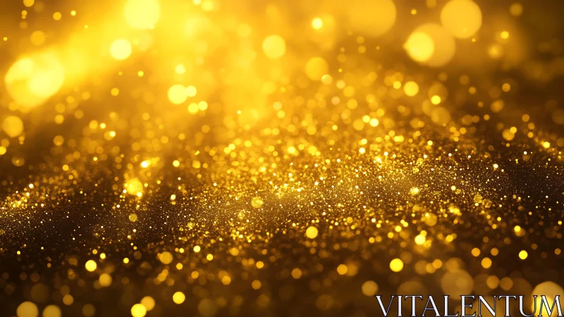 Glowing golden glitter background with bokeh effect, festive style.