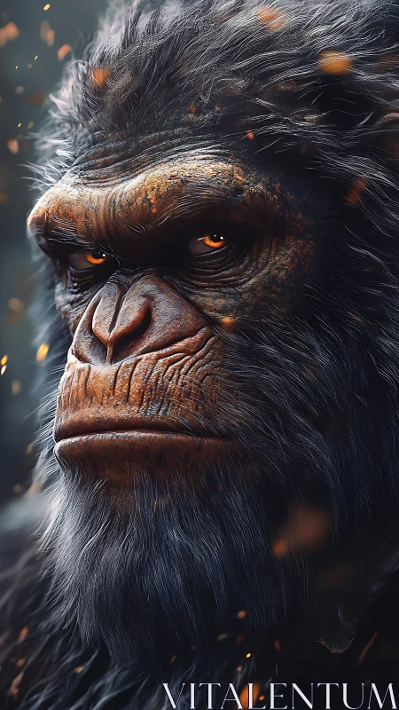 Firelit gorilla elder studies sparks with quiet defiance