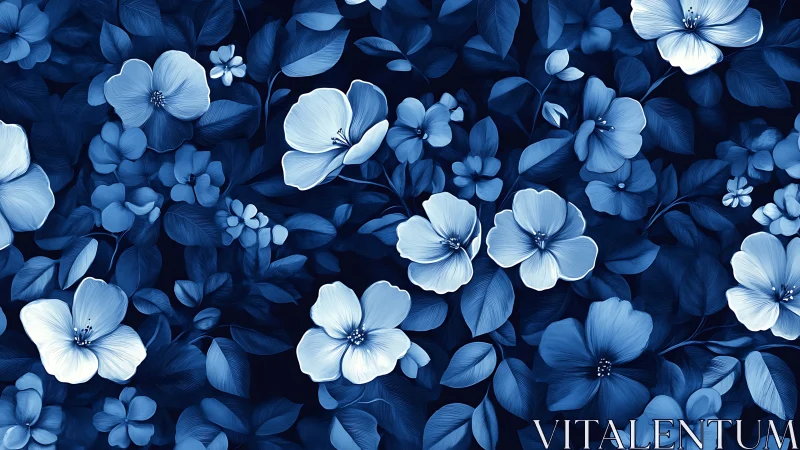 Blue Floral Dream. A serene garden of delicate flowers.