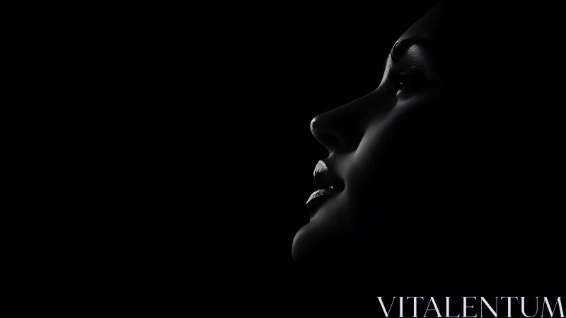 Low key female profile portrait in dramatic side rim lighting