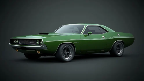 Classic green muscle car rendered in sleek studio lighting.