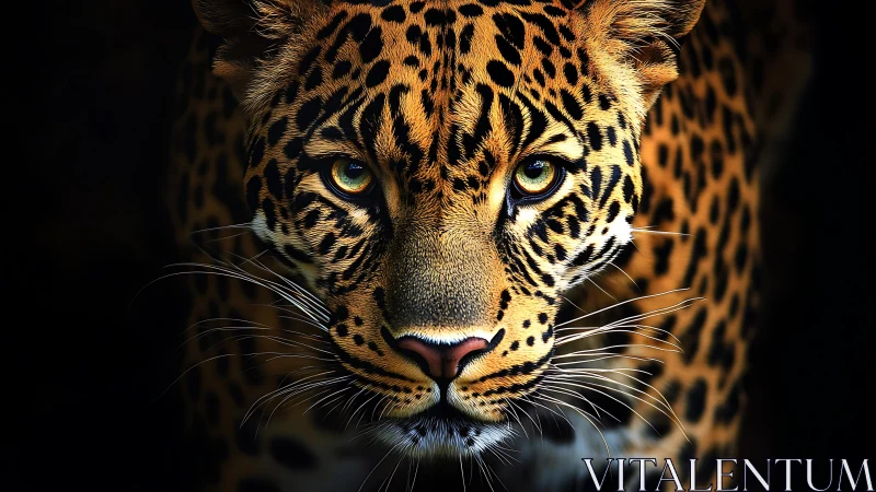 Leopard frontal portrait with ambient occlusion and high-key eye contact.