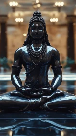 Glossy black Buddha statue resting in peaceful meditation.