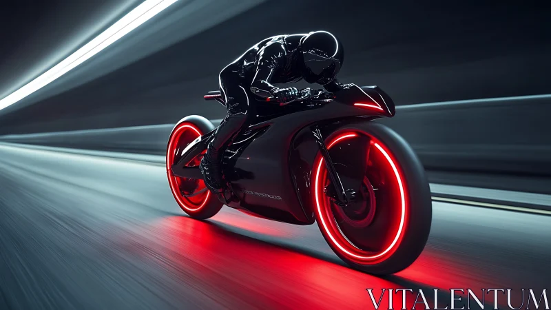 Sleek neon motorcycle racing through a glowing city tunnel.