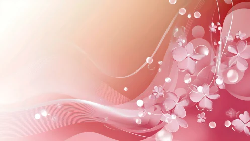 Elegant Pink Floral Design with Flowing Waves and Bubbles